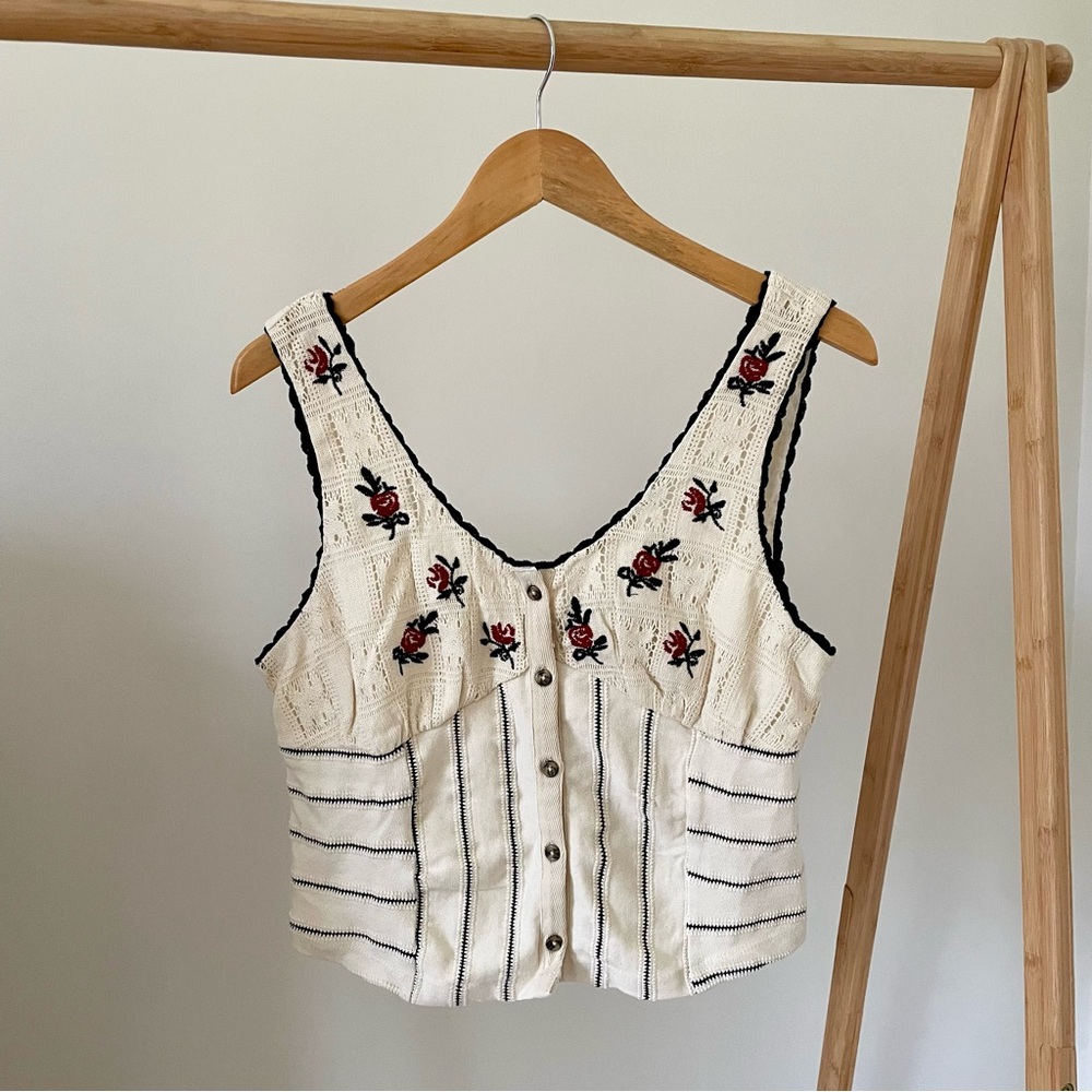 NWT Free People Rose Bud Floral Embroidered Lace Corset Tank Top in Ivory - L - Picture 5 of 8